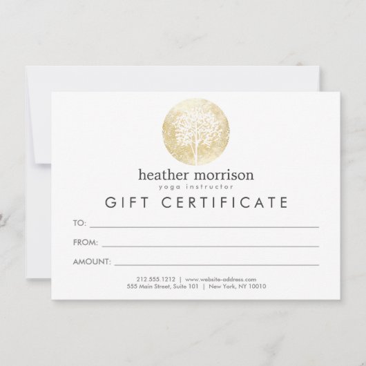 Carte cadeau Yoga et Wellness Arbre d'Aquarelle Or (Devant)