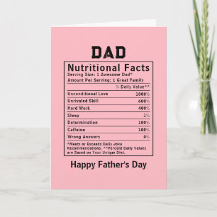 Carte Cadeaux de fête des pères Faits nutritionnels pour