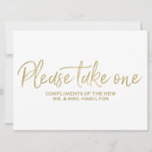 Carte Cadeaux de Mariage Panneau Élégant Or "Prenez-en u (Devant)