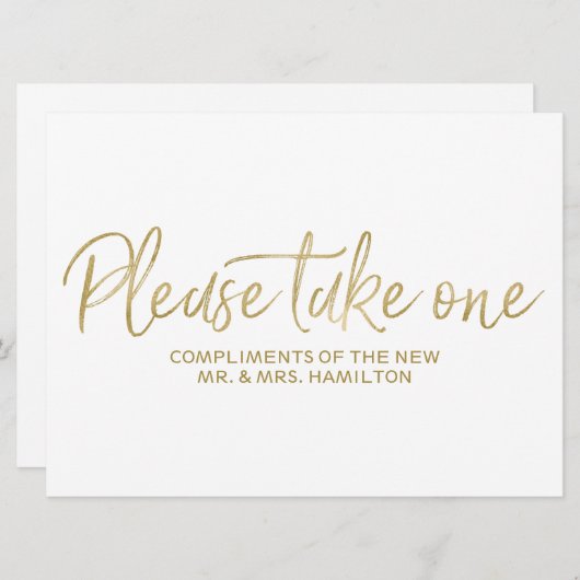 Carte Cadeaux de Mariage Panneau Élégant Or "Servez-vous (Devant / Derrière)