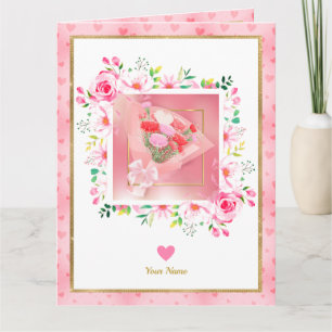 Carte Cadeaux de vacances de coeurs floraux de rose rose