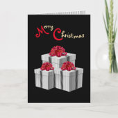 Carte Cadeaux gris blanc à rayures avec ruban rouge sur (Devant)
