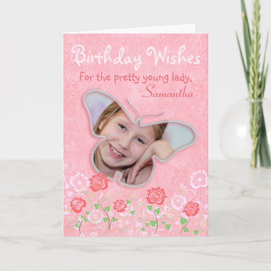 Carte Cadeaux photo de cadre rose papillon pour filles (Devant)