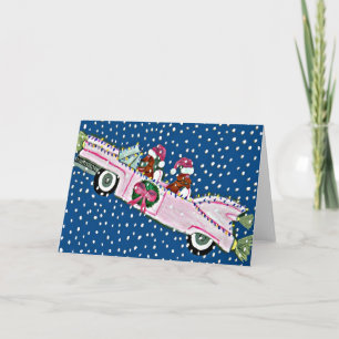 Carte Cadillac de Noël Dachshund Santas