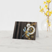 Carte Cadran Steampunk avec libellule (Fleur jaune)