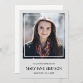 Carte Cadre Argent Simple En souvenir Funéraire Photo (Devant / Derrière)