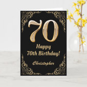 Carte Cadre avec paillettes noir et or pour 70e annivers (Fleur jaune)