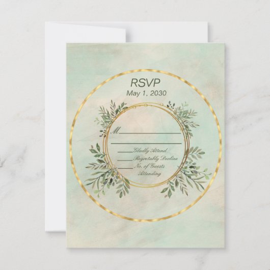 Carte Cadre de cercle vert et or pour réponse de mariage (Devant)