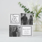 Carte Cadre de coeur noir blanc photo Enregistrer la dat (Debout devant)