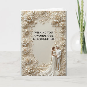 Carte Cadre de mariage floral en relief avec mariée et m