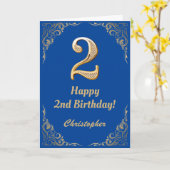 Carte Cadre de Parties scintillant bleu et or 2e anniver (Fleur jaune)