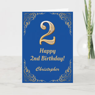 Carte Cadre de Parties scintillant bleu et or 2e anniver
