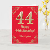 Carte Cadre de Parties scintillant rouge et or 44e anniv (Fleur jaune)