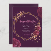 Carte cadre doré avec fleurs sur un bordeaux (Devant / Derrière)