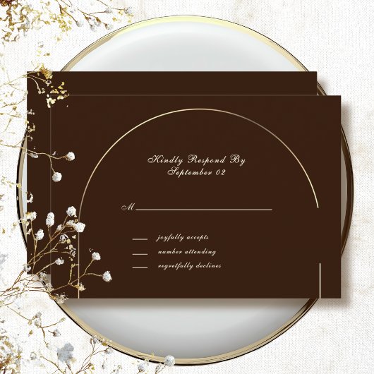 Carte Cadre doré marron foncé Beige Script RSVP