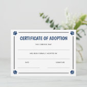 Carte Cadre Empreinte de patte bleu Pet Certificat d'ado (Debout devant)