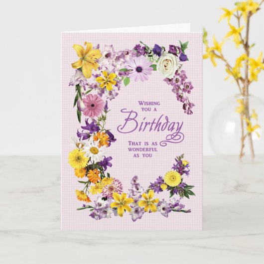 Carte cadre Fleur Anniversaire (Fleur jaune)