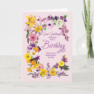 Carte cadre Fleur Anniversaire Great Grandgirl