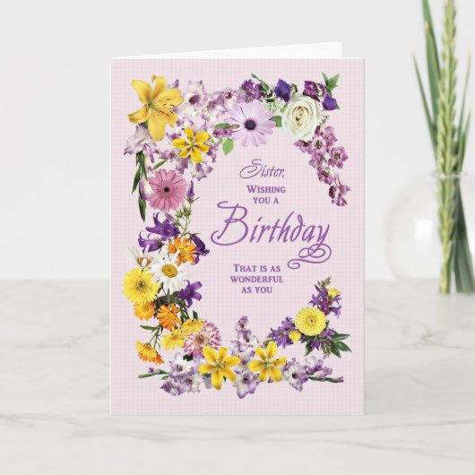 Carte cadre Fleur Anniversaire Soeur (Devant)