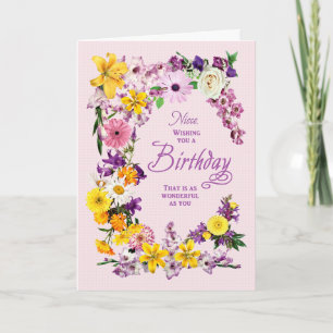 Carte Cadre Fleur d'anniversaire nièce