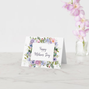 Carte Cadre fleuri à l'aquarelle violette Fête des mères