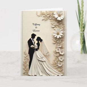 Carte Cadre floral de mariage avec mariée et marié