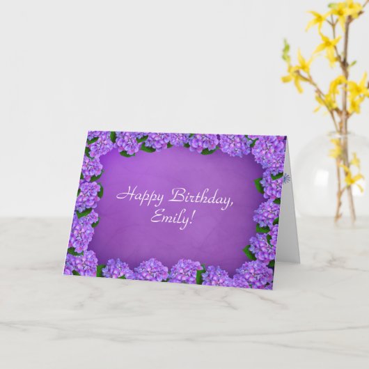 Carte Cadre hydrangée violette pour l'anniversaire (Fleur jaune)