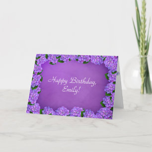 Carte Cadre hydrangée violette pour l'anniversaire