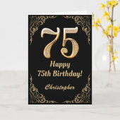 Carte Cadre pailleté noir et or pour 75e anniversaire (Fleur jaune)