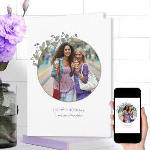 Carte Cadre photo de fleur sauvage violette Joyeux Anniv