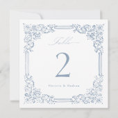 Carte Cadre Vintage bleu Dusty Elegant Script Table No. (Dos)