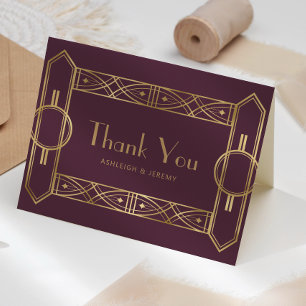 Carte Cadre vintage Deco bordeaux or Mariage Remerciemen
