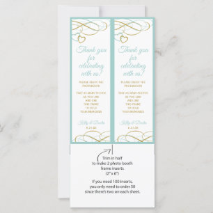 Carte Cadres Mariage Photo Booth Coeurs Turquoise & Or