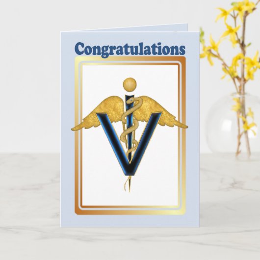 Carte Caducée vétérinaire - Félicitations (Fleur jaune)