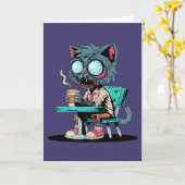 Carte Café Aimant Zombie Chat (Fleur jaune)
