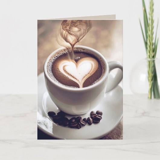 Carte Café Anniversaire avec coeur et vapeur (Devant)