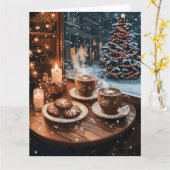 Carte Café cosy d'hiver avec chocolat chaud et biscuits (Fleur jaune)