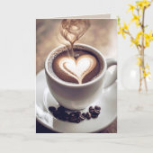 Carte Café d'anniversaire avec coeur et vapeur (Fleur jaune)