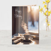 Carte Café d'anniversaire par fenêtre (Fleur jaune)