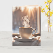 Carte Café d'anniversaire par fenêtre d'hiver (Fleur jaune)