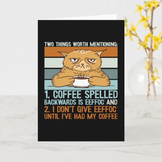 Carte Café épelé à l'envers - Chat drôle (Fleur jaune)