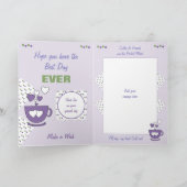 Carte Café et amis vert et pourpre Anniversaire (Intérieur)