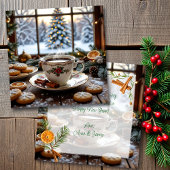 Carte Café et biscuits de Noël Fenêtre d'hiver Scène