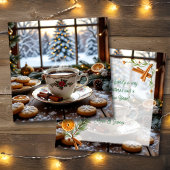 Carte Café et biscuits de Noël Fenêtre d'hiver Scène
