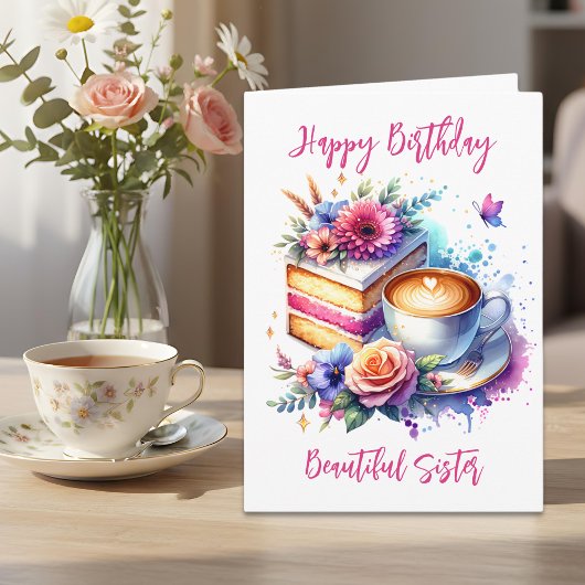 Carte Café et gâteau | Anniversaire de Soeur