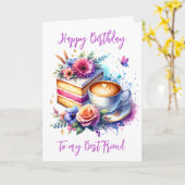 Carte Café et gâteau | Anniversaire du meilleur ami (Fleur jaune)