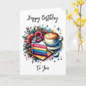 Carte Café et gâteau arc-en-ciel | Joyeux anniversaire (Fleur jaune)