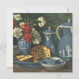 Carte Café, gâteau, thé et fleurs vintages l'après-midi