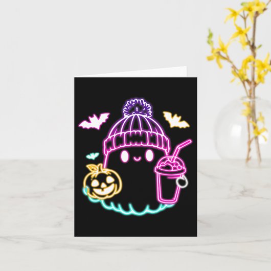 Carte Café Ghost Cute Boire Halloween Éffrayant (Fleur jaune)