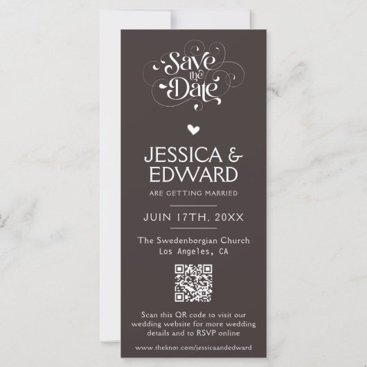 Carte Café noir Enregistrer la date Photo Booth Qr Code (Dos)